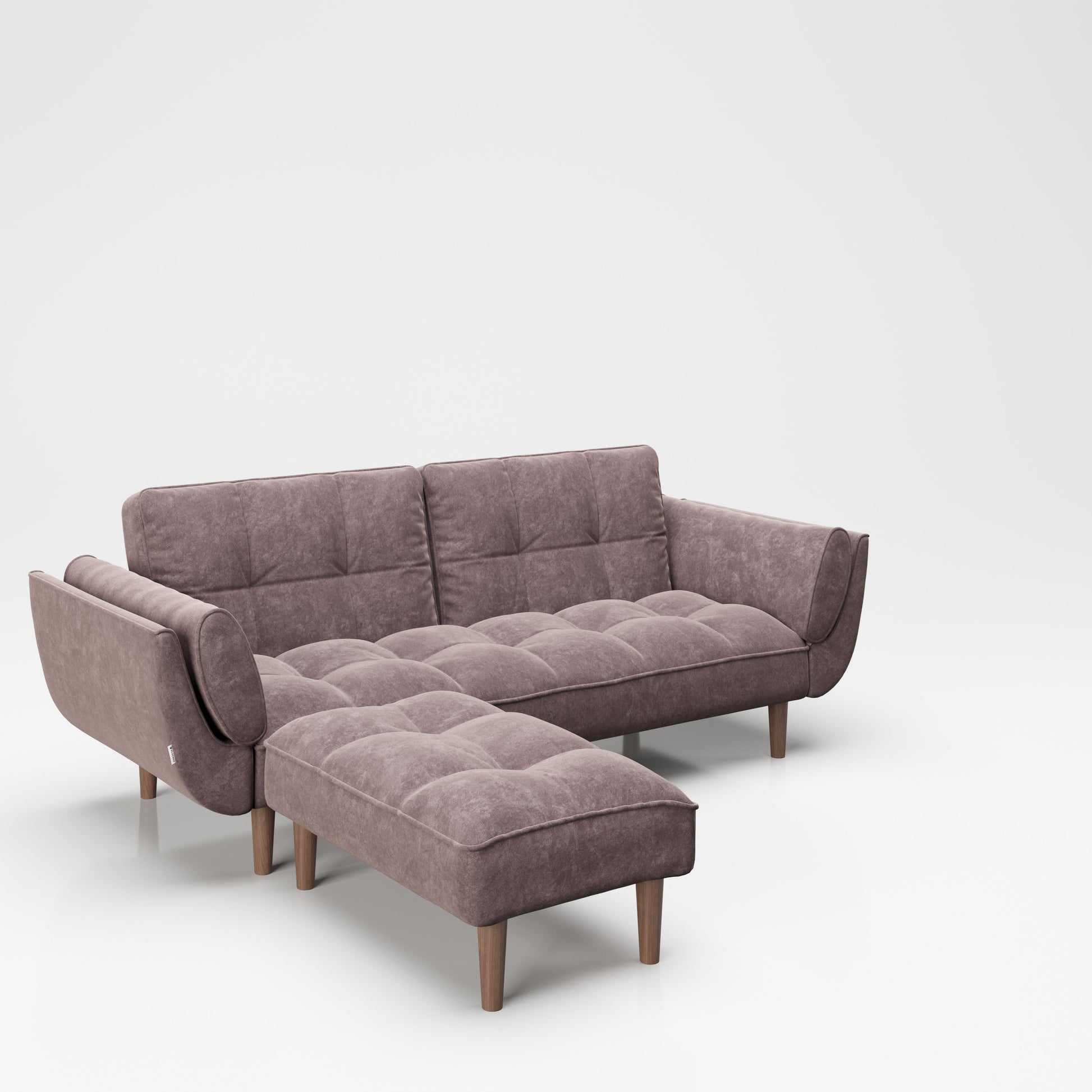 PLAYBOY - Sofa mit Fussablage "SCARLETT" gepolsterte Couch mit Bettfunktion, Samtstoff in Rosa mit Massivholzfüsse, Retro-Design,Sofas & Ottomane - playboy