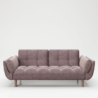 PLAYBOY - Sofa mit Fussablage "SCARLETT" gepolsterte Couch mit Bettfunktion, Samtstoff in Rosa mit Massivholzfüsse, Retro-Design,Sofas & Ottomane - playboy