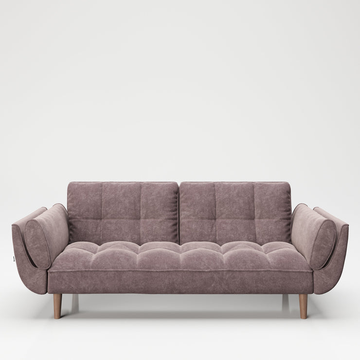 PLAYBOY - Sofa mit Fussablage "SCARLETT" gepolsterte Couch mit Bettfunktion, Samtstoff in Rosa mit Massivholzfüsse, Retro-Design,Sofas & Ottomane - playboy