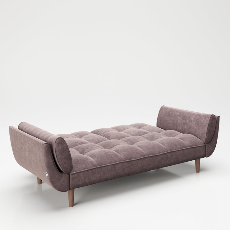 PLAYBOY - Sofa mit Fussablage "SCARLETT" gepolsterte Couch mit Bettfunktion, Samtstoff in Rosa mit Massivholzfüsse, Retro-Design,Sofas & Ottomane - playboy