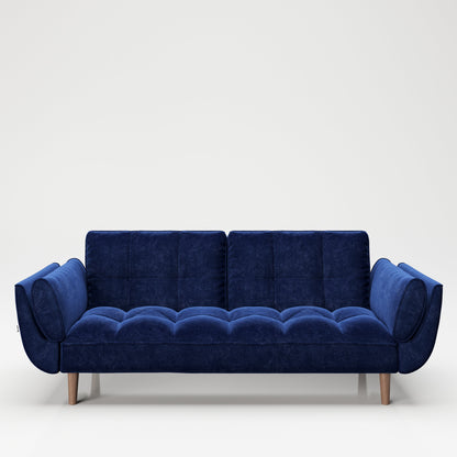 PLAYBOY - Sofa "SCARLETT" gepolsterte Couch mit Bettfunktion, Samtstoff in Blau mit Massivholzfüsse, Retro-Design,Sofas & Ottomane - playboy