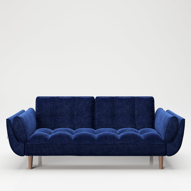 PLAYBOY - Sofa "SCARLETT" gepolsterte Couch mit Bettfunktion, Samtstoff in Blau mit Massivholzfüsse, Retro-Design,Sofas & Ottomane - playboy