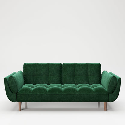 PLAYBOY - Sofa "SCARLETT" gepolsterte Couch mit Bettfunktion, Samtstoff in Grün mit Massivholzfüsse, Retro-Design,Sofas & Ottomane - playboy