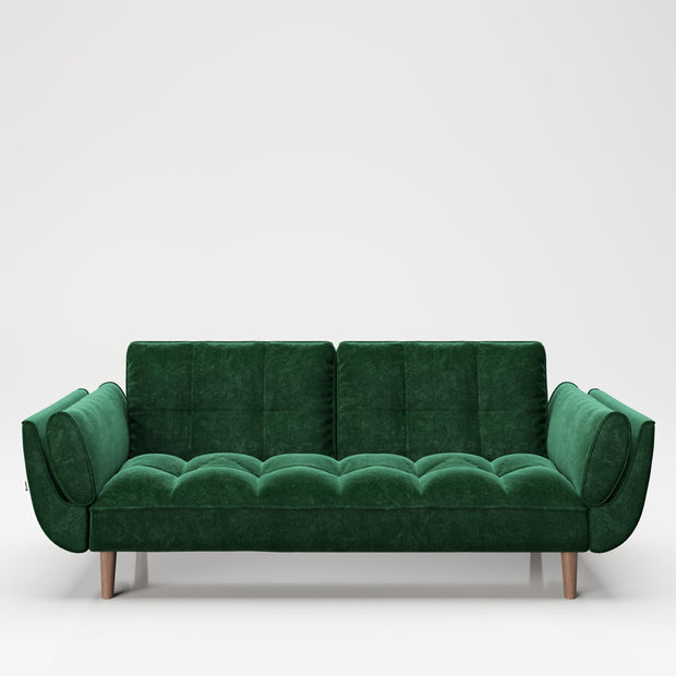 PLAYBOY - Sofa "SCARLETT" gepolsterte Couch mit Bettfunktion, Samtstoff in Grün mit Massivholzfüsse, Retro-Design,Sofas & Ottomane - playboy