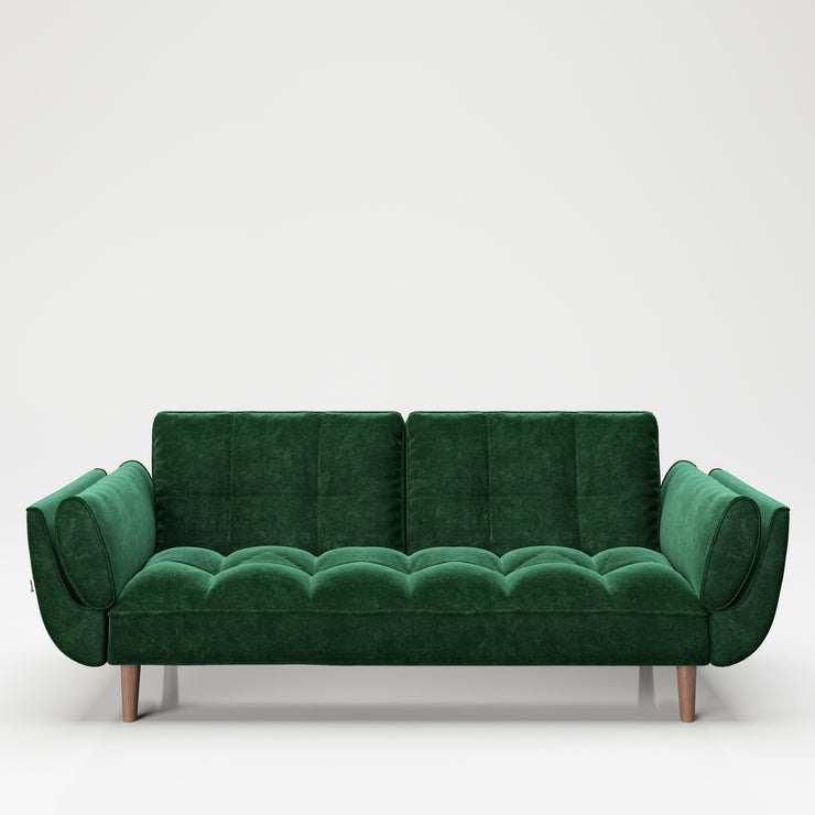 PLAYBOY - Sofa "SCARLETT" gepolsterte Couch mit Bettfunktion, Samtstoff in Grün mit Massivholzfüsse, Retro-Design,Sofas & Ottomane - playboy