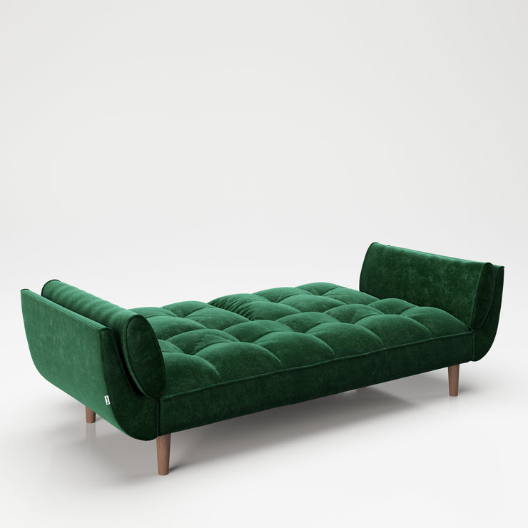 PLAYBOY - Sofa mit Fussablage "SCARLETT" gepolsterte Couch mit Bettfunktion, Samtstoff in Grün mit Massivholzfüsse, Retro-Design,Sofas & Ottomane - playboy