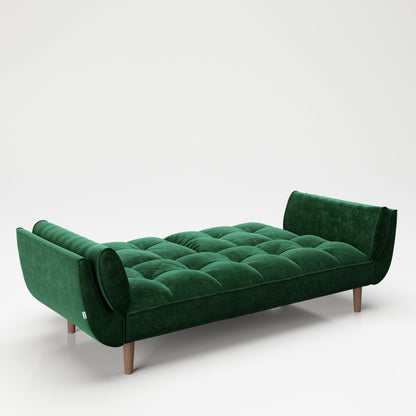 PLAYBOY - Sofa "SCARLETT" gepolsterte Couch mit Bettfunktion, Samtstoff in Grün mit Massivholzfüsse, Retro-Design,Sofas & Ottomane - playboy