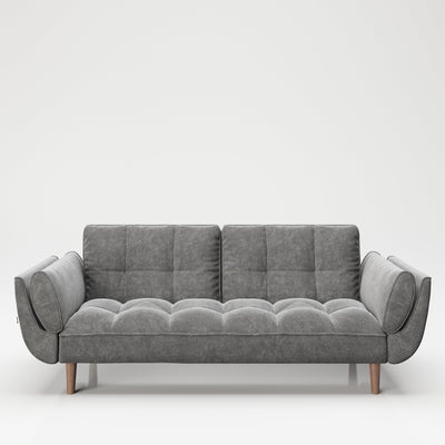 PLAYBOY - Sofa "SCARLETT" gepolsterte Couch mit Bettfunktion, Samtstoff in Grau mit Massivholzfüsse, Retro-Design,Sofas & Ottomane - playboy