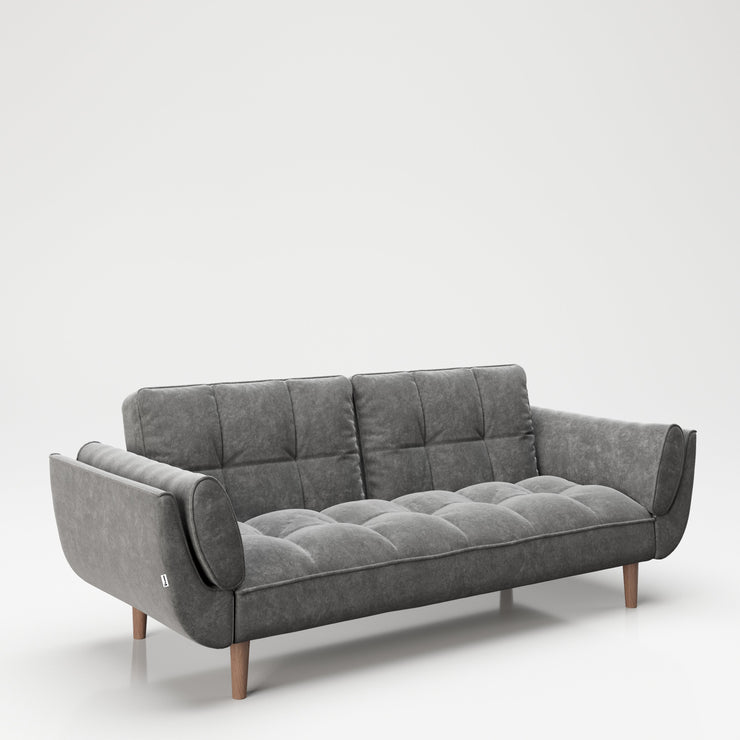 PLAYBOY - Sofa "SCARLETT" gepolsterte Couch mit Bettfunktion, Samtstoff in Grau mit Massivholzfüsse, Retro-Design,Sofas & Ottomane - playboy