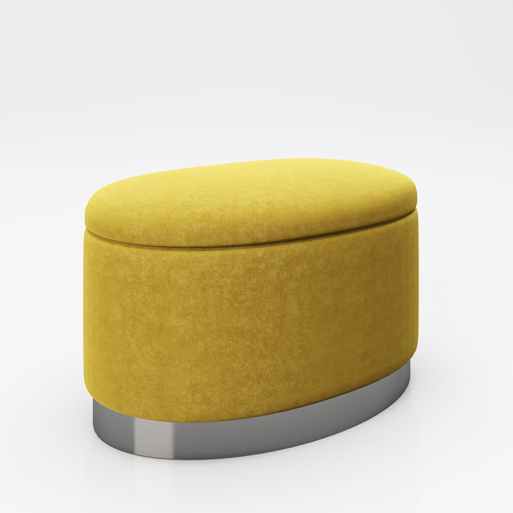 PLAYBOY - ovaler Pouf "ROSANNE" gepolsterter Sitzhocker mit Stauraum, Samtstoff in Gelb, Metallfuss, Retro-Design,Sessel & Sitzhocker - playboy