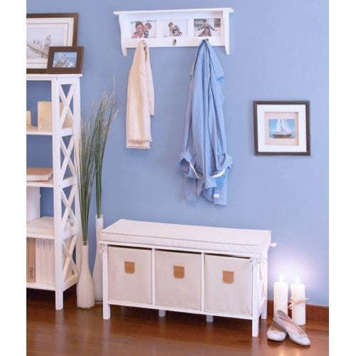 Country - Wandgarderobe mit 3 Haken, kleiner Ablage und 3 Bilderrahmen, romantischer Landhausstil, in verschiedenen Farben - einrichten-24, Flur- & Dielenmöbel 