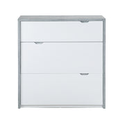 Bruno - Schuhschrank, Schuhkipper mit 2 Klappen und 1 Schublade, Beton Optik und weissen Fronten - einrichten-24,  