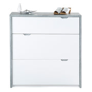 Bruno - Schuhschrank, Schuhkipper mit 2 Klappen und 1 Schublade, Beton Optik und weissen Fronten - einrichten-24,  