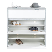 Bruno - Schuhschrank, Schuhkipper mit 2 Klappen und 1 Schublade, Beton Optik und weissen Fronten - einrichten-24,  