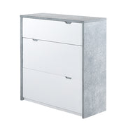 Bruno - Schuhschrank, Schuhkipper mit 2 Klappen und 1 Schublade, Beton Optik und weissen Fronten - einrichten-24,  