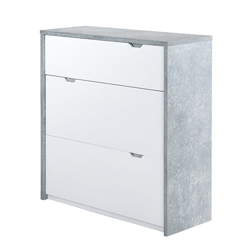 Bruno - Schuhschrank, Schuhkipper mit 2 Klappen und 1 Schublade, Beton Optik und weissen Fronten - einrichten-24,  