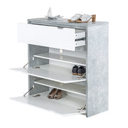 Bruno - Schuhschrank, Schuhkipper mit 2 Klappen und 1 Schublade, Beton Optik und weissen Fronten - einrichten-24,  