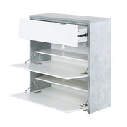 Bruno - Schuhschrank, Schuhkipper mit 2 Klappen und 1 Schublade, Beton Optik und weissen Fronten - einrichten-24,  
