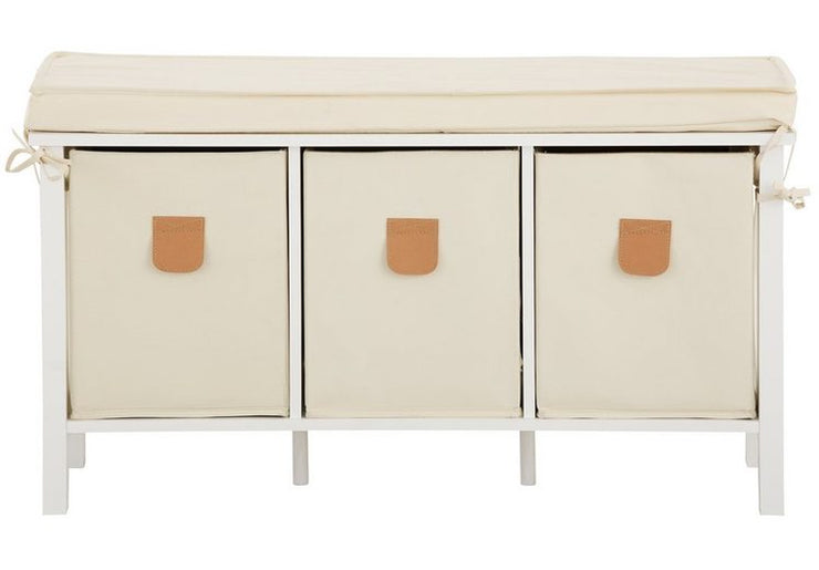 Country - Sitzbank mit bequemen, abnehmbaren Sitzkissen und 3 Stoffboxen, romantischer Landhausstil, in verschiedenen Farben - einrichten-24, Flur- & Dielenmöbel 