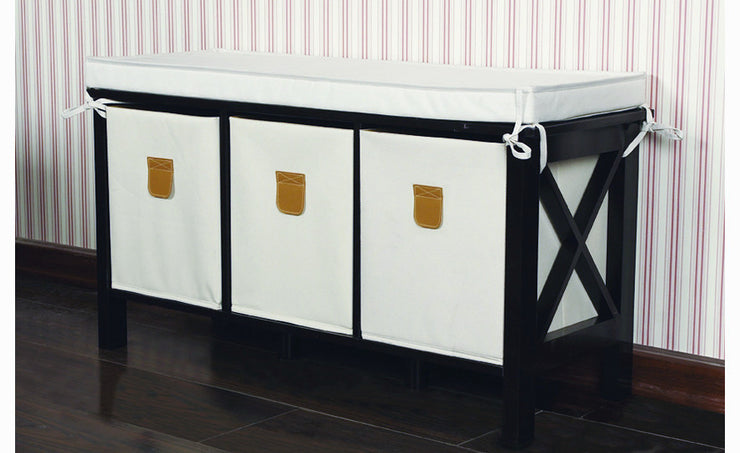 Country - Sitzbank mit bequemen, abnehmbaren Sitzkissen und 3 Stoffboxen, romantischer Landhausstil, in verschiedenen Farben - einrichten-24, Flur- & Dielenmöbel 