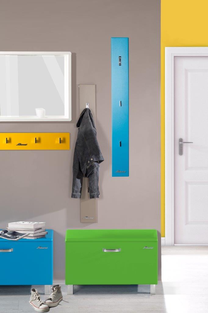 Miami Garderobenpanel mit 4 Haken, Autometallic-Lackierung, ABS Kanten in gelb