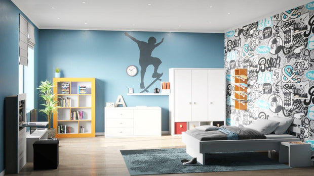 Caro - Kleiderschrank mit 3 Türen und 4 offenen, quadratischen Fächern, modernes Design, weiss - einrichten-24, Regale & Stauraummöbel 