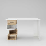 Monza - Schreibtisch, Homeoffice Tisch, 3 offene Fächer, 1 Schublade, asymmetrische Einteilung
