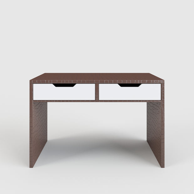 Kroko - Schreibtisch / Schminktisch mit Kroko-Leder-Optik in Braun, 2 Schubladen in hochglanz weiss - einrichten-24, Kommoden & Sideboards 