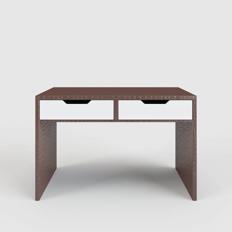 Kroko - Schreibtisch / Schminktisch mit Kroko-Leder-Optik in Braun, 2 Schubladen in hochglanz weiss - einrichten-24, Kommoden & Sideboards 