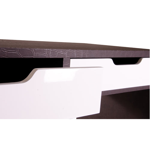 Kroko - Schreibtisch / Schminktisch mit Kroko-Leder-Optik in Braun, 2 Schubladen in hochglanz weiss - einrichten-24, Kommoden & Sideboards 