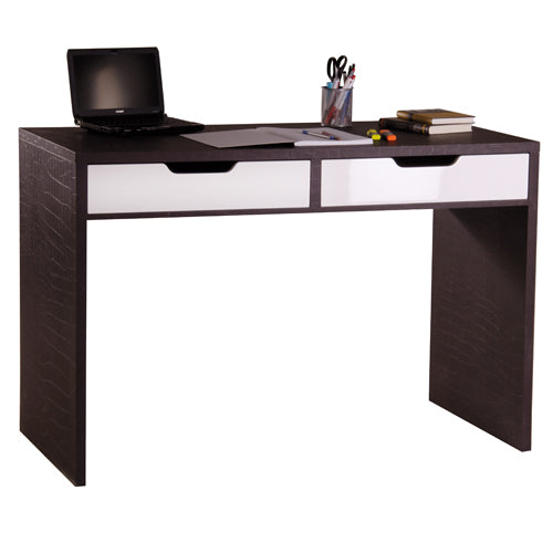 Kroko - Schreibtisch / Schminktisch mit Kroko-Leder-Optik in Braun, 2 Schubladen in hochglanz weiss - einrichten-24, Kommoden & Sideboards 