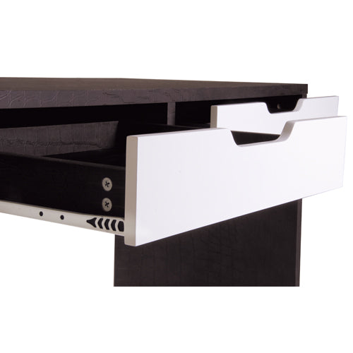 Kroko - Schreibtisch / Schminktisch mit Kroko-Leder-Optik in Braun, 2 Schubladen in hochglanz weiss - einrichten-24, Kommoden & Sideboards 