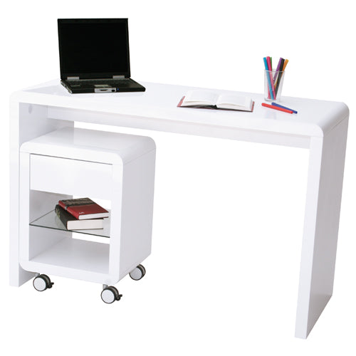Prana - einfacher Schreibtisch, Schminktisch, Bastelltisch, abgerundete Kanten, weiss hochglanz - einrichten-24, Kommoden & Sideboards 
