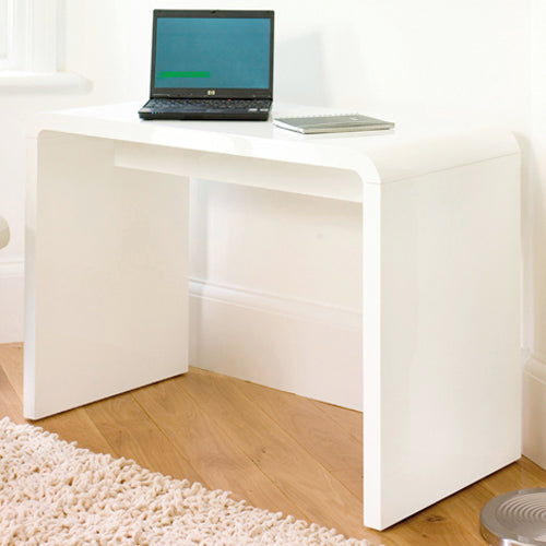 Prana - einfacher Schreibtisch, Schminktisch, Bastelltisch, abgerundete Kanten, weiss hochglanz - einrichten-24, Kommoden & Sideboards 
