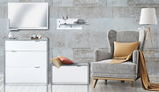Bruno - Schuhschrank, Schuhkipper mit 2 Klappen und 1 Schublade, Beton Optik und weissen Fronten - einrichten-24,  