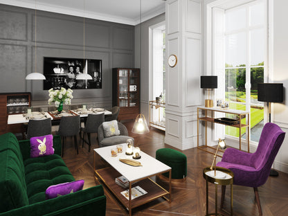 PLAYBOY - Ottoman "SCARLETT" gepolsterte Fussablage passend zum Sofa, Samtstoff in Grün mit Massivholzfüsse, Retro-Design,Sofas & Ottomane - playboy