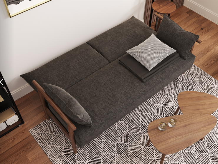 PLAYBOY - 3er Schlafsofa "SYLVIE", gepolstertes Schlafsofa mit Arm- und Rückenlehne, Polyester in Anthrazit