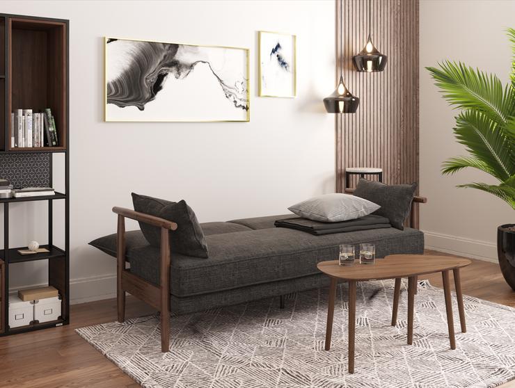 PLAYBOY - 3er Schlafsofa "SYLVIE", gepolstertes Schlafsofa mit Arm- und Rückenlehne, Polyester in Anthrazit