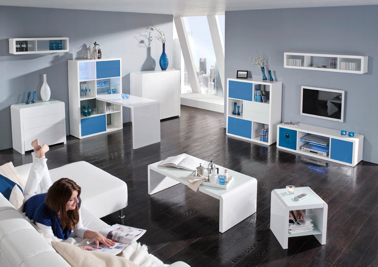 Atlanta - Highboard, Kommode, Stauraummöbel mit 4 Türen, Glaskomponenten, weiss hochglanz - einrichten-24, Kommoden & Sideboards 