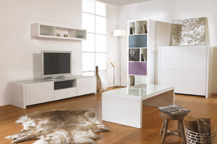 Atlanta - Highboard, Kommode, Stauraummöbel mit 4 Türen, Glaskomponenten, weiss hochglanz - einrichten-24, Kommoden & Sideboards 
