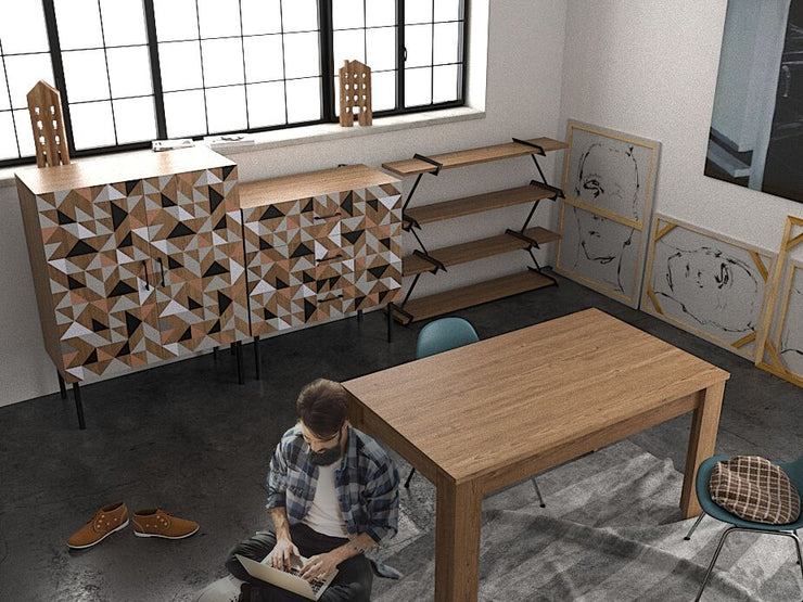 Spectral - Kommode mit 3 Schubladen mit Soft-Close, bedruckter Front, tobacco oak mit schwarz matt lackierten Metallkomponenten - einrichten-24, Kommoden & Sideboards 