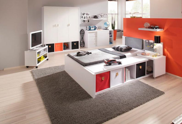 Caro - Kleiderschrank mit 3 Türen und 4 offenen, quadratischen Fächern, modernes Design, weiss - einrichten-24, Regale & Stauraummöbel 