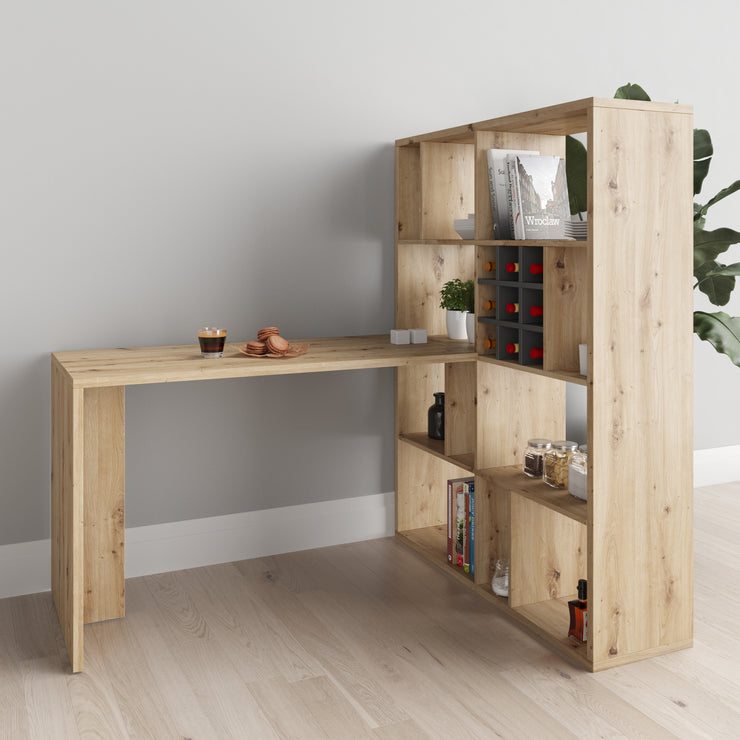 Fortuna - SET , Regal mit 12 Fächern inkl. Schreibtischanbau, Bücherregal, Büroregal, Raumteiler, Fächer in asymmetrischer Aufteilung