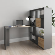 Fortuna - SET , Regal mit 12 Fächern inkl. Schreibtischanbau, Bücherregal, Büroregal, Raumteiler, Fächer in asymmetrischer Aufteilung
