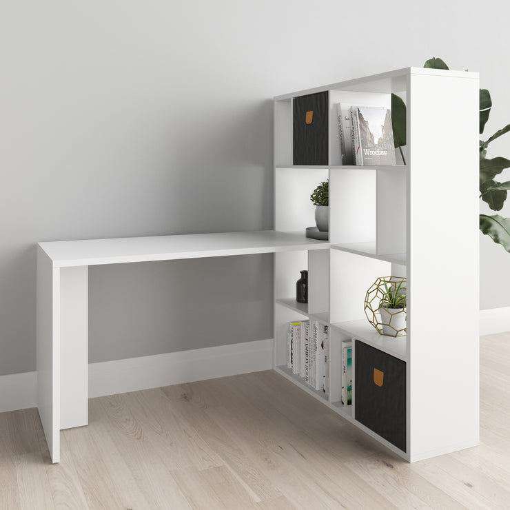 Fortuna - SET , Regal mit 12 Fächern inkl. Schreibtischanbau, Bücherregal, Büroregal, Raumteiler, Fächer in asymmetrischer Aufteilung