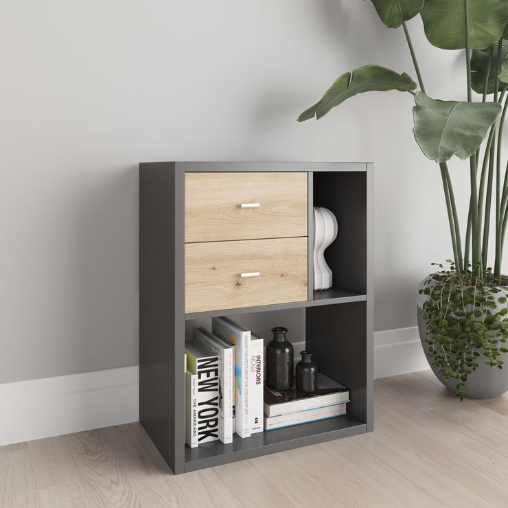 Fortuna - SET, Beistelltisch  mit 3 Fächern inkl. Schubladeneinsatz, Bücherregal, Büroregal, Raumteiler, Fächer in asymmetrischer Aufteilung