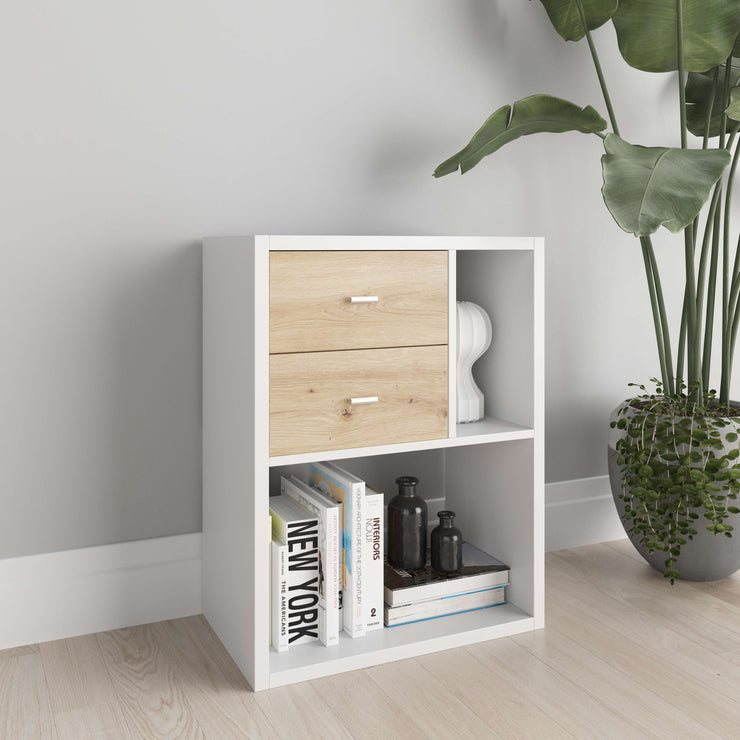 Fortuna - SET, Beistelltisch  mit 3 Fächern inkl. Schubladeneinsatz, Bücherregal, Büroregal, Raumteiler, Fächer in asymmetrischer Aufteilung