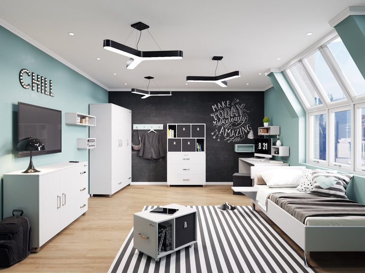 Miami Nachttisch zum einhängen in Jugendbett, Metallic Lackierung, chromfarbenes Logo aus hochwertigem Autoschriftzug, Grau Matt