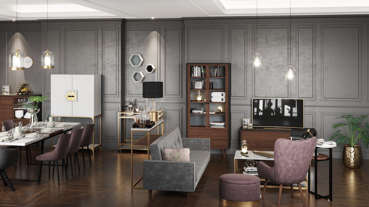 PLAYBOY - Ottoman "SCARLETT" gepolsterte Fussablage passend zum Sofa, Samtstoff in Rosa mit Massivholzfüsse, Retro-Design,Sofas & Ottomane - playboy
