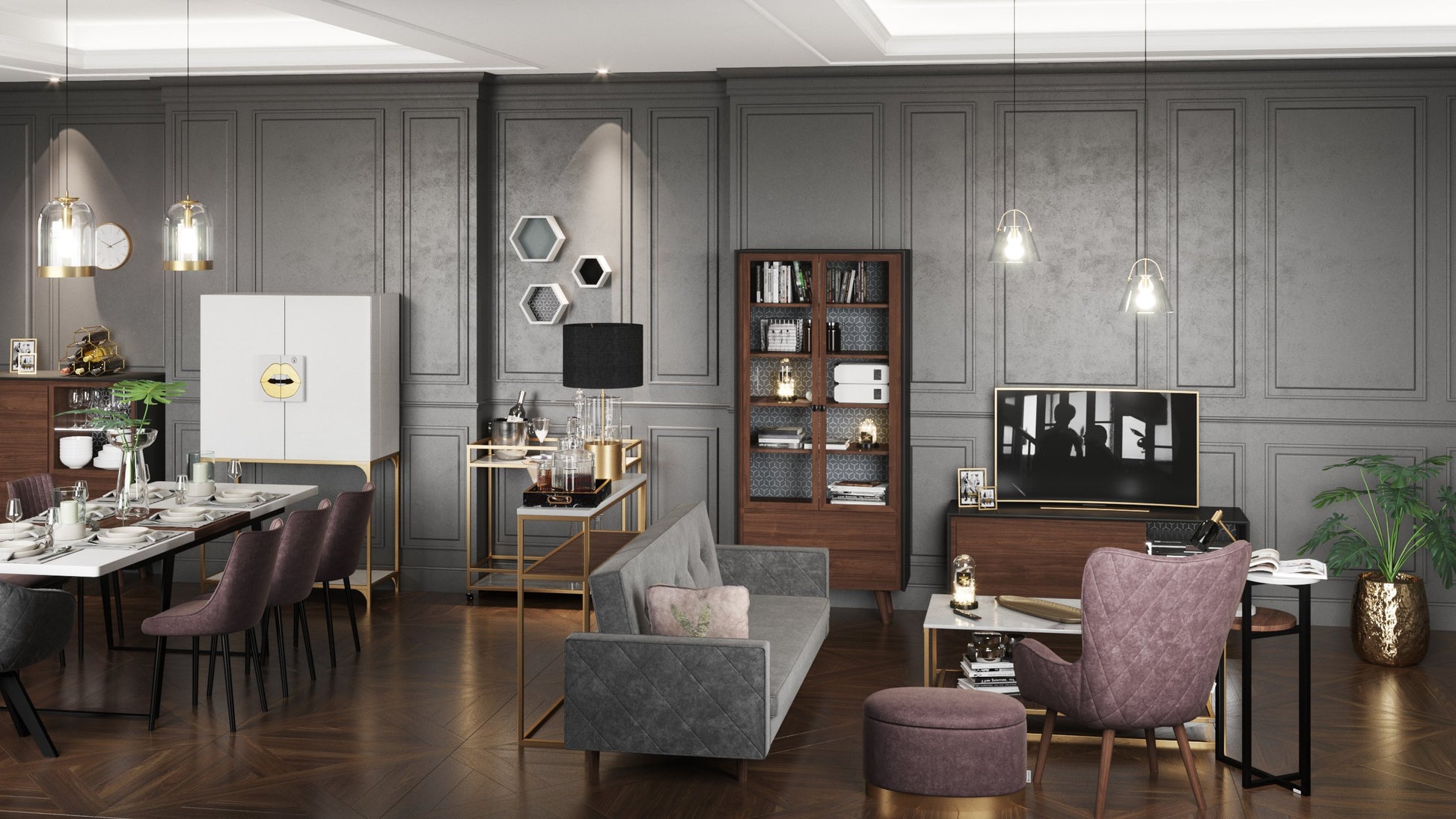PLAYBOY - Ottoman "SCARLETT" gepolsterte Fussablage passend zum Sofa, Samtstoff in Rosa mit Massivholzfüsse, Retro-Design,Sofas & Ottomane - playboy